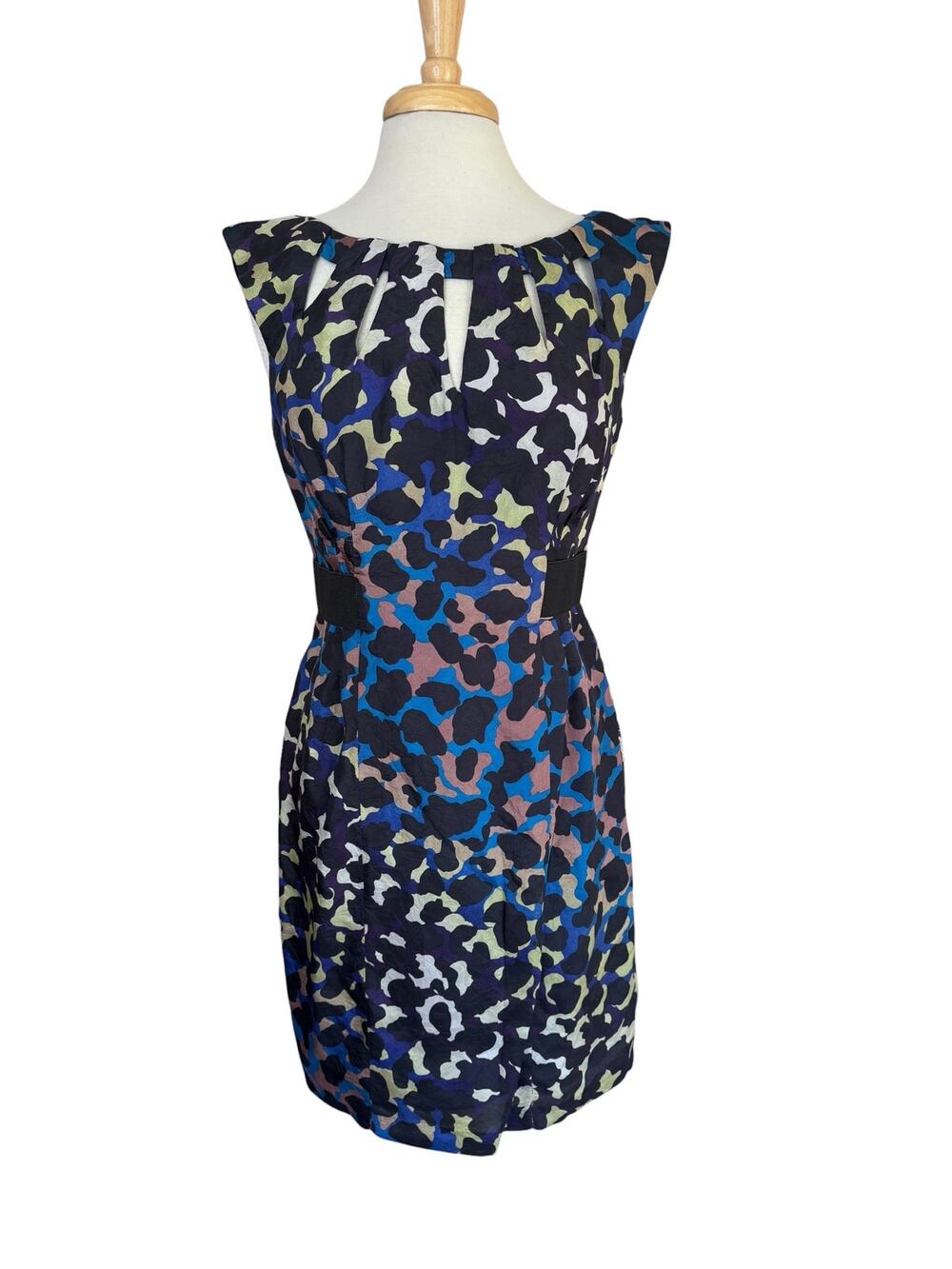 NANETTE LEPORE Rainbow Animal Print Silk Sheath Dress Size 8 Womens Sleeveless